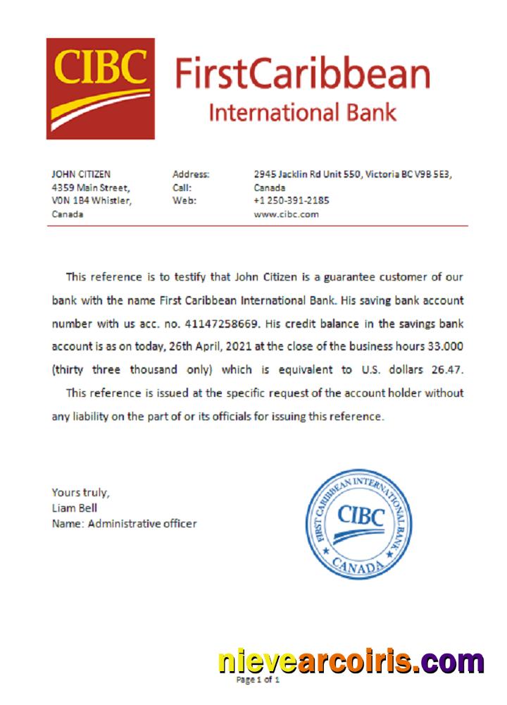 Canada CIBC Bank reference